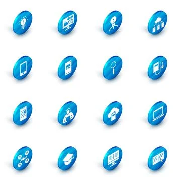 Set Online education, Web camera, Cloud or online library, Mobile phone, book 스톡 일러스트