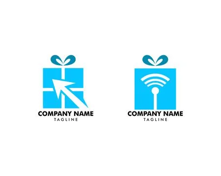 Set of Online Gift Logo Design Concept, Online Store and Gifts Symbol Stock Illustration