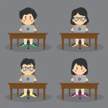 A Set Of Online Kids On The Table Stock Illustration