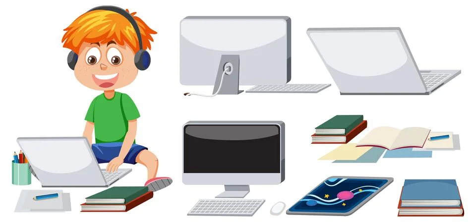 Set of online learning objects 스톡 일러스트
