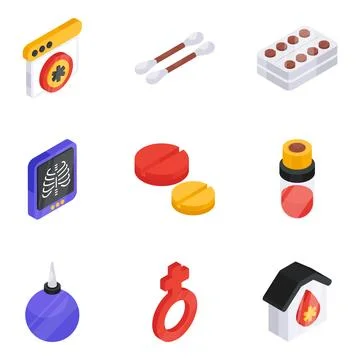 Set of Online Medication Flat Isometric Icons Stock Illustration