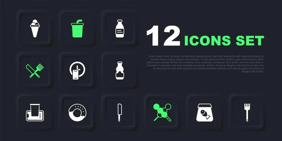 Set Online ordering fish, Fork, Round the clock delivery, Meatballs on wood.. Stock Illustration