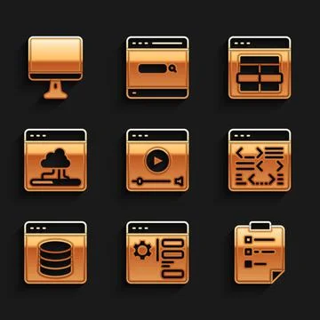 Set Online play video, Browser setting, Clipboard with checklist, Software Stock Illustration