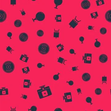 Set Online play video, Golf ball on tee, Vinyl disk and Easel or painting art Stock Illustration
