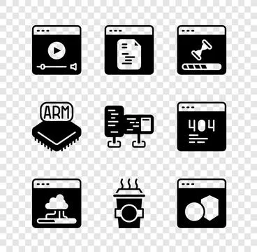 Set Online play video, Software, Loading data window, Cloud technology transf Stock Illustration