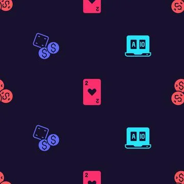 Set Online poker table game, Game dice, Playing card with heart and Casino chip Stock Illustration