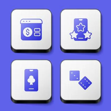 Set Online poker table game, sports betting,  and Game dice icon. White squ.. Stock Illustration