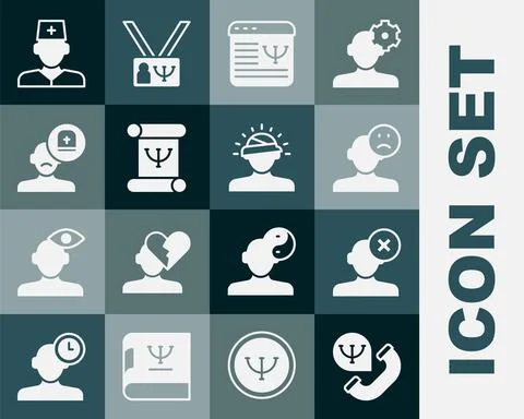 Set Online psychological counseling, Solution problem psychology, Sad and Stock Illustration
