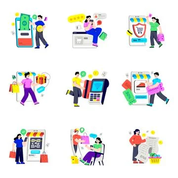 Set of Online Shopping Flat Illustrations Stock Illustration