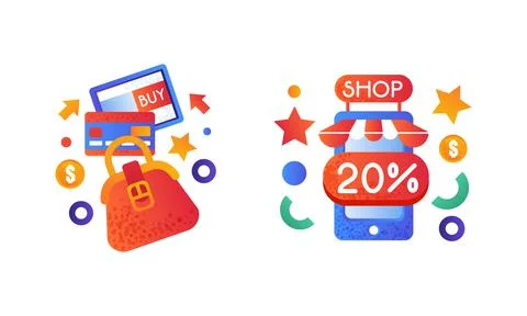 Set of Online Shopping Icons, E-commerce, Payment Technologies Flat Vector Stock Illustration