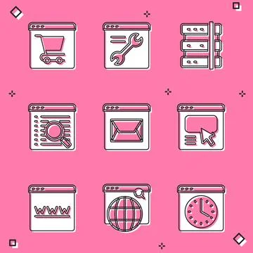 Set Online shopping on screen, Browser setting, Server, Search engine, Website イラスト素材