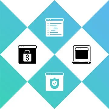 Set Online shopping on screen, Browser with shield, window and Laptop browser 스톡 일러스트
