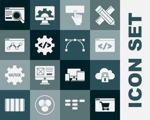 Set Online shopping on screen, Cloud computing lock, Front end development Stock Illustration