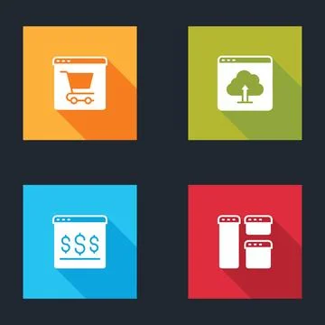 Set Online shopping on screen, Cloud upload,  and Browser window icon. Vector Stock Illustration