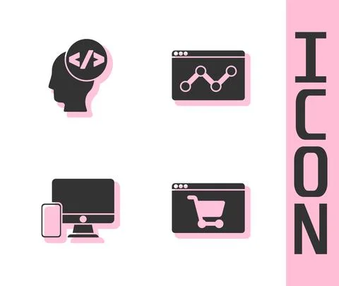Set Online shopping on screen, Front end development, Monitor and mobile and Illustrazione stock