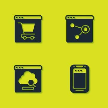 Set Online shopping on screen, Mobile phone, Cloud technology data transfer.. Illustrazione stock