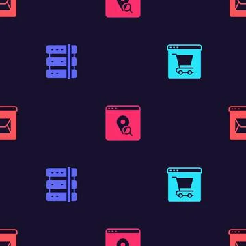 Set Online shopping on screen, Server, Infographic of city map and Website and Stock Illustration