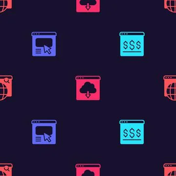 Set Online shopping on screen, UI or UX design, Cloud download and Search engine 스톡 일러스트