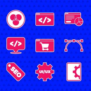Set Online shopping on screen, UI or UX design, Web development, Bezier cur.. Stock Illustration