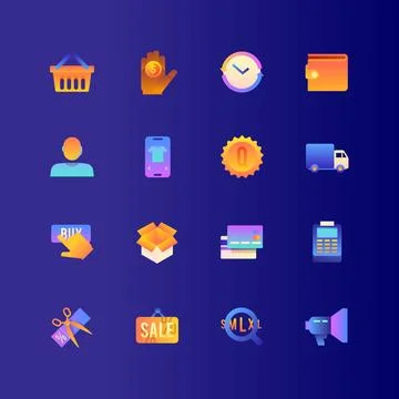 Set of Online Shopping. Vector Gradient Icons. Editable Color. 48x48 Pixel. Stock Illustration