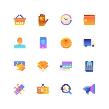 Set of Online Shopping. Vector Gradient Icons. Editable Color. 48x48 Pixel. Stock Illustration