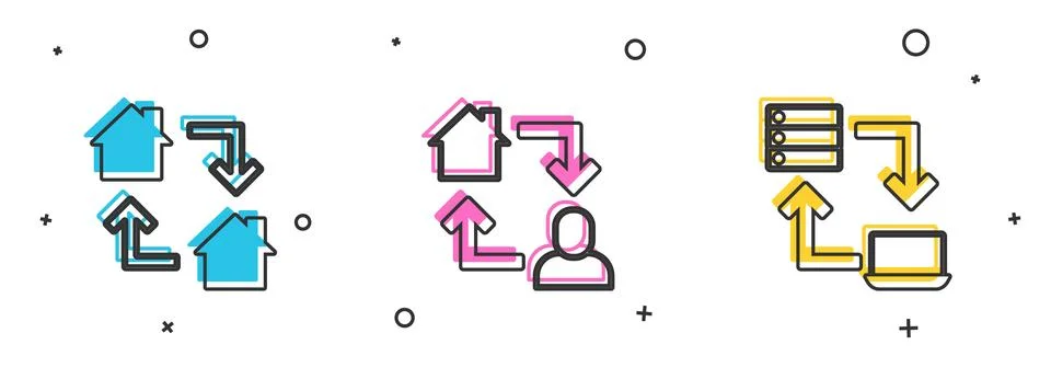 Set Online working,  and  icon. Vector Stock Illustration