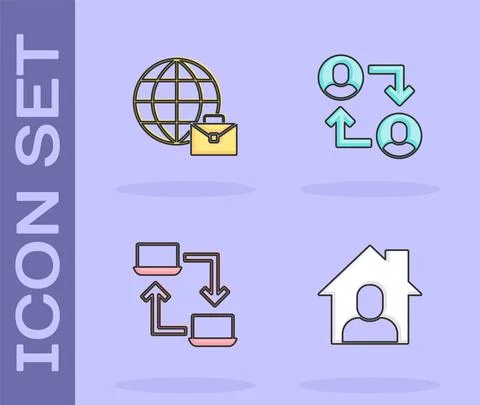 Set Online working, , and Project team base icon. Vector Stock Illustration