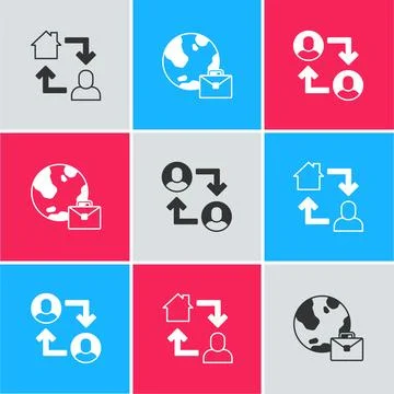Set Online working, and Project team base icon. Vector Stock Illustration