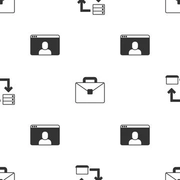 Set Online working, Briefcase and Video chat conference on seamless pattern Illustrazione stock