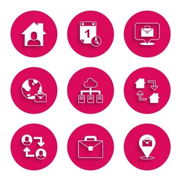 Set Online working, Briefcase, Project team base, and icon. Vector Stock Illustration