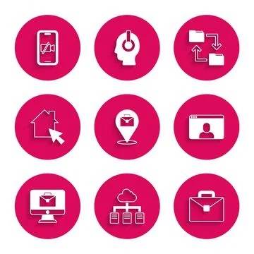 Set Online working, Briefcase, Video chat conference, Cloud storage document Stock Illustration