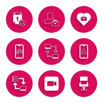 Set Online working, Camera, Office chair, Video chat conference, camera mobile Illustrazione stock
