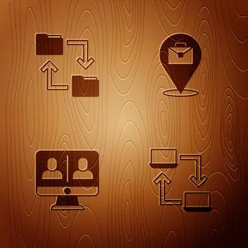 Set Online working, Cloud storage document folder, Video chat conference and on Stock Illustration