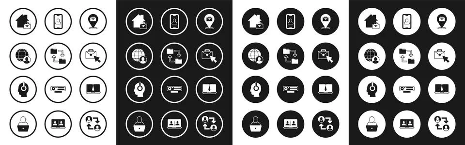 Set Online working, Cloud storage document folder, Freelancer, Video chat Stock Illustration