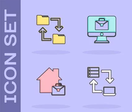 Set Online working, Cloud storage document folder, and icon. Vector Stock Illustration