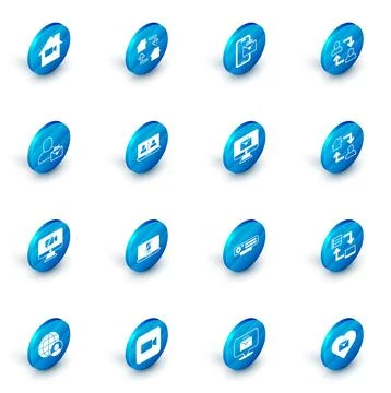 Set Online working, Freelancer, Project team base, Video camera Off on computer Stock Illustration