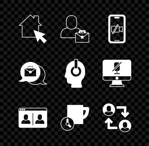 Set Online working, Freelancer, Video camera Off on mobile, chat conference Illustrazione stock