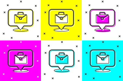 Set Online working icon isolated on color background. Freelancer man working on Illustrazione stock