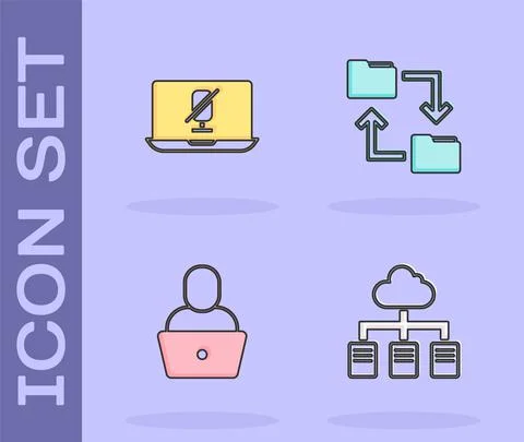 Set Online working, Mute microphone on laptop, Freelancer and Cloud storage Illustrazione stock