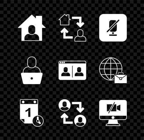 Set Online working, Mute microphone, Time management, Project team base, Video Stockillustratie