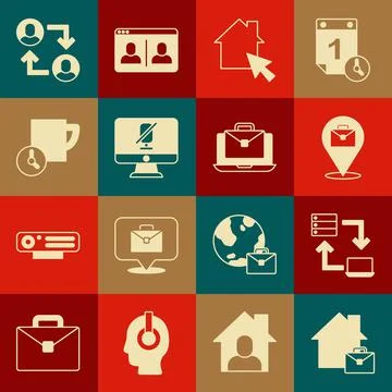 Set Online working, Mute microphone on computer, Time management, Project team Stock Illustration