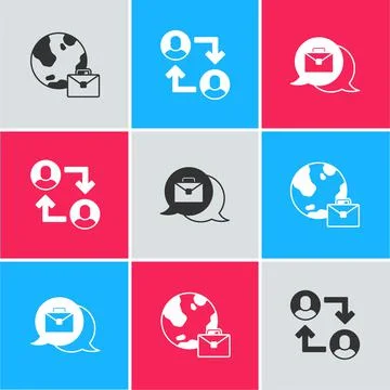 Set Online working, Project team base and icon. Vector Stock Illustration