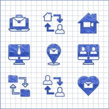 Set Online working, Project team base, Heart with text, Video chat conference 스톡 일러스트