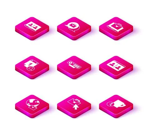 Set Online working, Time management, Web camera, Video chat conference, and icon Stock Illustration