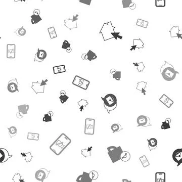 Set Online working, Time management, and Video camera Off on mobile on seamless Illustrazione stock