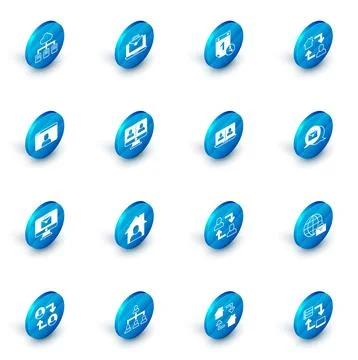 Set Online working, Time management, Video chat conference, and icon. Vector Illustrazione stock