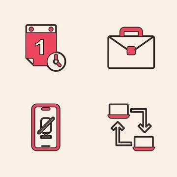 Set Online working, Time management, Briefcase and Mute microphone on mobil.. Stock-Illustration