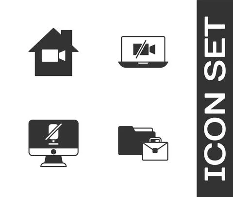 Set Online working, Video camera Off home, Mute microphone on computer and 스톡 일러스트