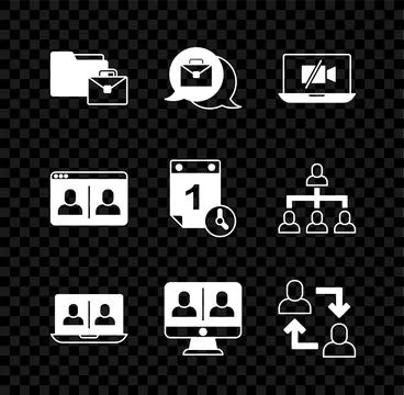 Set Online working, Video camera Off on laptop, chat conference, Project team Stock Illustration