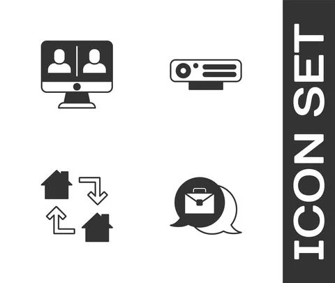 Set Online working, Video chat conference, and Web camera icon. Vector 스톡 일러스트